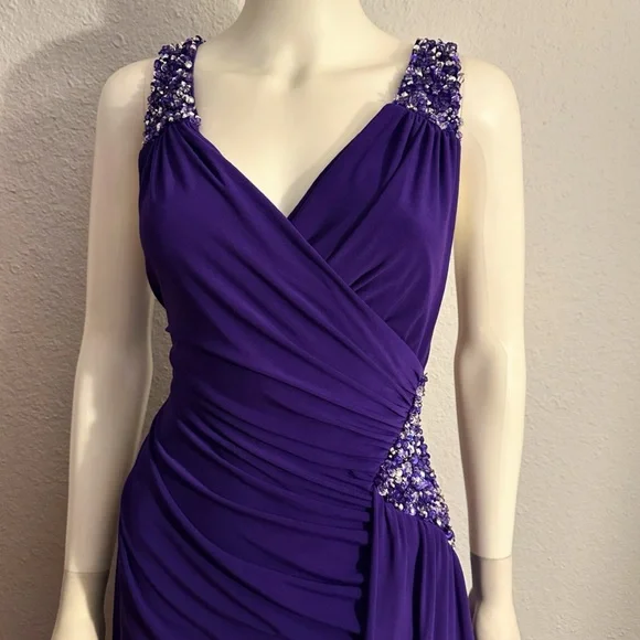 NWT WOMEN PLUS SIZE FORMAL A-LINE LONG WRAP DRESS EMBELLISHED SURPLICE NECK GOWN Maxi